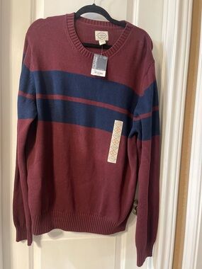 St. John's Bay Burgundy & Navy Striped Crewneck Sweater